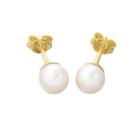 NKlaus Pair of Freshwater Cultured Pearl Earrings in 333 Yellow Gold from 4.5 mm to 6.5 mm, Pearl Stud Earrings for Women, Yellow Gold, Pearl