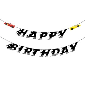 Elaliyi Race Car Birthday Banner Hot Wheels Birthday Decorations Happy Birthday Banner Cars Decorations Racing Themed Party, Boys Racing Themed Birthday Decorations