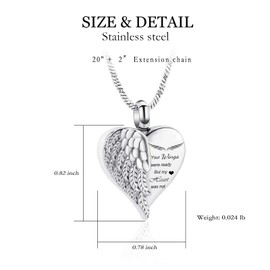 Love Heart Urn Necklace for Ashes Keepsake Memorial Cremation Jewelry Stainless Steel Angel Wing Heart Urn Locket Ashes Holder Memorial Urn Jewelry for Human/Pet Ashes