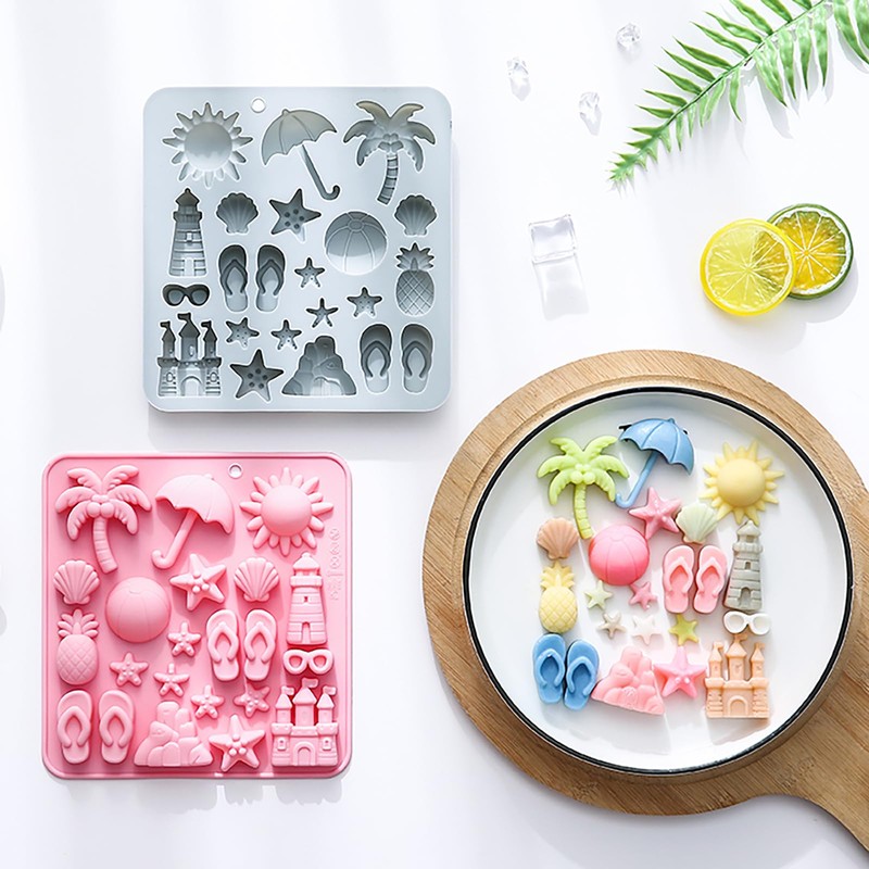2 Pcs Summer Beach Theme Silicone Molds, 22-Cavity Coconut Tree
