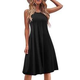 HOTOUCH Women Casual Summer Dress with Pockets Tank Dress Modest Dresses for Women Black Midi Dress Sleeveless Summer Dress, Black L