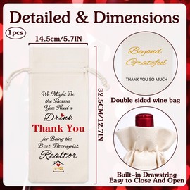 GiftoBi Realtor Gifts for Women Men - Housewarming New Homeowner Grateful Presents Reusable Wine Bottle Bags, Ideas Burlap Drawstring Appreciate Gift for Therapist Real Estate Agent