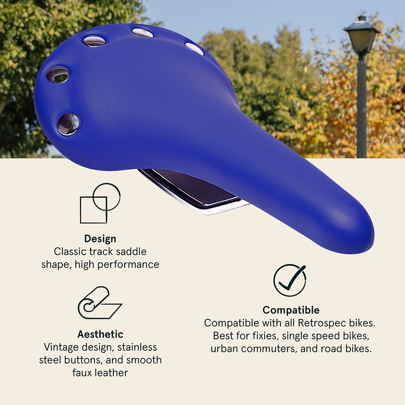 Retrospec Bicycles 6 Button Track/Velo Saddle, Blue