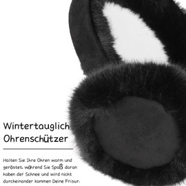 YeyeCyrilze Women's Earmuffs, Winter Ear Warmers, Ear Warmers for Cold Protection and Outdoor Earmuffs, Foldable, Black leather