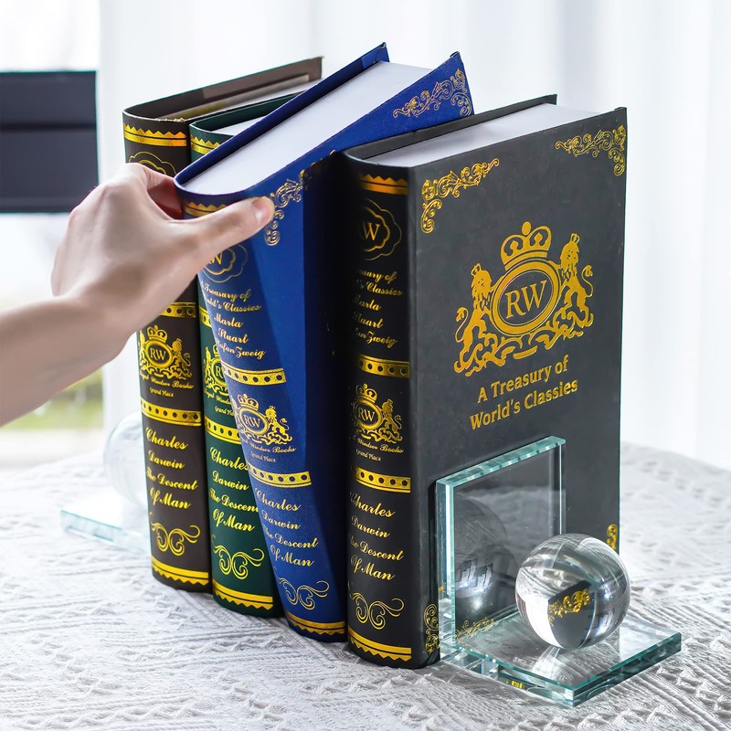 1 Pair Crystal Bookends with Crystal Ball Decorative Ornaments,L Shape