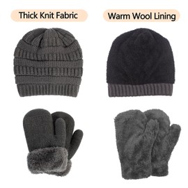 Muryuobao Toddler Kids Girls Boys Knitted Winter Hat Gloves Set Warm Fleece Lined Hats Baby Cable Skull Beanie Cap Mittens Set Dark Grey Small