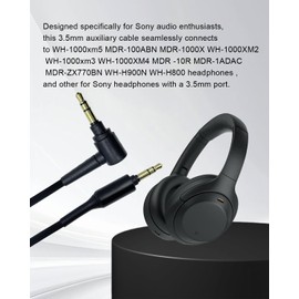 SPTSSWET Replacement Audio Cable Aux Cord Compatible with Sony WH-1000XM5 WH-1000XM3 WH-1000XM4 WH-XB910N MDR-1000X MDR-XB950BT Headphones 3.5 mm Jack, Black 1.5M/4.9FT
