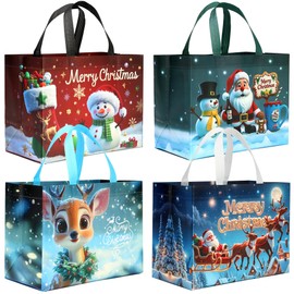 KeerxunBag 12 Pack Reusable Non-Woven Christmas Gift Bags Large Tote Bags for Xmas Party Gifts, 12.8"×9.8"×6.7"