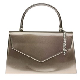 Girly Handbags Womens Patent Clutch Bag Handbag Small Hard Case Pewter