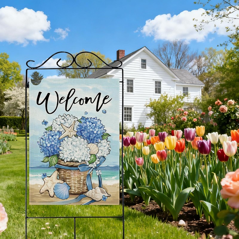 Dyrenson Welcome Spring Summer Beach Hydrangea Flower 28 x 40