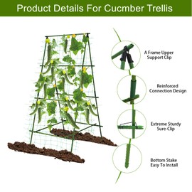 Flohover 70.9" H x 35.5" W Cucumber Trellis A Frame Trellis for Climbing Plants Support for Raised Bed Garden Trellis for Vegetables Fruit Vine Cucumber Garden Lightweight, Green