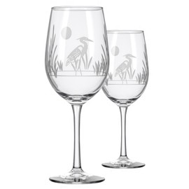 Rolf Glass Heron White Wine Glass | 12oz Stemmed Wine Glass | Lead-Free and Diamond-Wheel Etched | Proudly Made in the USA | Coastal Glassware | Set of 2