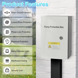 1.2-2.9 HP, 208/240VAC Pump Protection Box，3-Wire, Single Phase Well Pump Protection Box，for Deep Well Submersible Pump, Phase loss, Stall Protection, Ideal Protector for Pumps, Motors, Fans