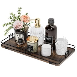 Pursura Toilet Paper Basket, Bathroom Basket for Counter Toiletries Towel Decor, Toilet Tank Tray, Guest Back of Toilet Organizer Storage, Vanity Tray for Perfume Makeup, Kitchen 13”x6.5” Brown-Black