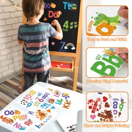 Measyth Alphabet Numbers Wall Decals,Animal ABC Letters Stickers Color Shape Wall Decal for Room Decor,Peel and Stick Removable Stickers for Classroom Bedroom Decoration