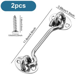 4 Inch Hook and Eye Latch, 2Pcs 100mm Silver Gate Hook Stainless Steel Cabin Hook, Hook Eye Latch Door Lock Hook Lock, Latch Apply to Wooden Gates, Window Brace Gate Door Catch