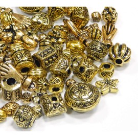 200 g Plastic Beads Mix Tibetan Antique Plastic Beads Mix Motifs Set Gold Colour Metal Look Bead for Threading Bracelets Necklaces Bead Set Craft Set D119 x 4