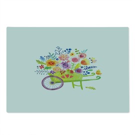 Ambesonne Flowers Cutting Board, Wheelbarrow Full of Flowers Botanical Gardening Plants Agriculture Watercolor Art, Decorative Tempered Glass Cutting and Serving Board, Large Size, Multicolor