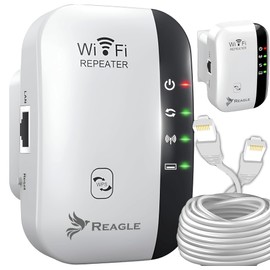 Reagle WiFi Repeater 300 Mbps - 3-in-1 WLAN Amplifier, 2.4 GHz, WPS, WPA2 - WLAN Signal Amplification for Home and Office, Compatible with 802.11n/g/b, Easy Installation, Up to 10 m Range