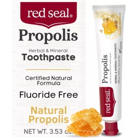 Red Seal Propolis Herbal Toothpaste - Fluoride Free, Organic, Vegan 3.53 oz.