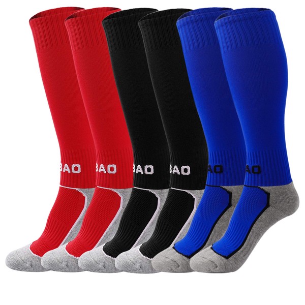 Kids Football Socks Knee High Elastic Socks Sports Compression Socks for Basketball, Lacrosse, Rugby, Hockey for Boys and Girls 8-12 Years (3 Pairs)