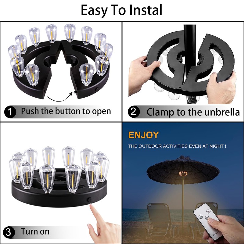 Umbrella Lights, Patio Outdoor Umbrella Lights Battery Operated with Dimmable