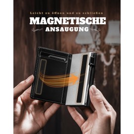DODENSHA MagSnap Men's Wallet I Slim Wallet with Coin Compartment I Wallets for Men for 10+ Cards I Magnetic Closure Wallet Men's Slim I RFID Protection, Black silver, Modern