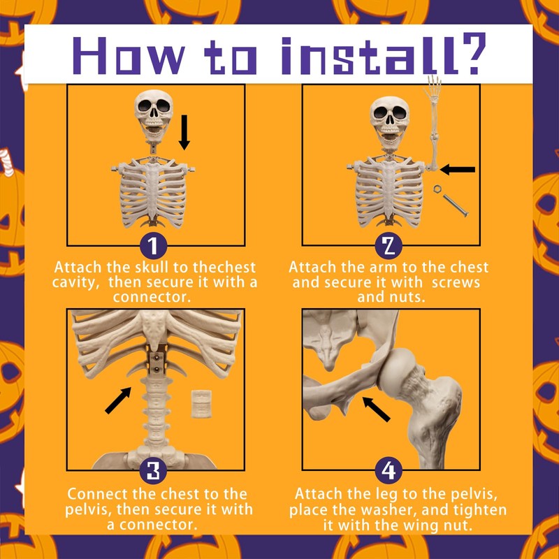 5.75ft Life Size Posable Halloween Skeleton, Movable Joints