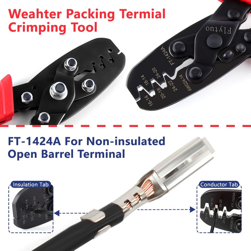 Flytuo 1424A Molex Crimper, Open Barrel Terminal Crimp Tool for