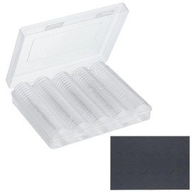 100 Pcs 30mm Coin Capsules with 5 Sizes EVA Foam Gaskets, Clear Thickened PS Coin Holders with Crescent Opening Design, Coin Storage Case with Plastic Organizer Box for US Coin Collection Supplies