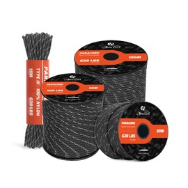 Abma Cord Reflective Paracord 620 lbs Nylon Rope 4 mm 9 Core Cords (15 m - 30 m - 50 m - 100 m) with Type III Survival Parachute Cord - Max. 280 kg - Reflective Black, 15 m