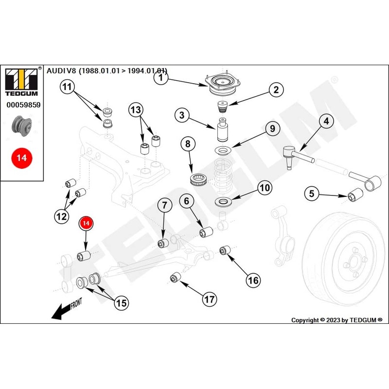 TEDGUM 00059859 REAR LOWER CONTROL ARM BUSHING (FRONT TO BODY)