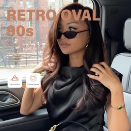 KUGUAOK Retro Oval Sunglasses for Women 90s Design Small Cat Eye Sun Glasses UV Protection Y2k Trendy Narrow Shades