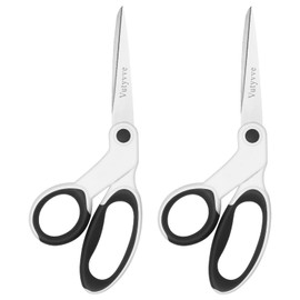 Vutyvve Left-Handed Fabric Scissors, 2-Piece 8-Inch Stainless Steel Scissors Set with Soft Grips for Home, School, Office, Sewing Fabric, White/Black