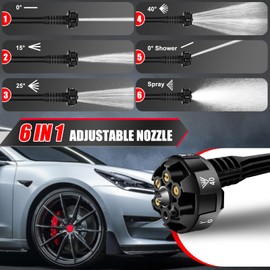 3.0Ah High-Flow Pressure Washer with 6-in-1 Sprayers,Cordless Pressure Cleaner with Brushless Motor,Red Power High Pressure Washer with 270L/H Max Flow Rate for Car Washing/Floor Cleaning