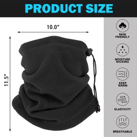 KIEPTOMIK Winter Neck Warmers Fleece Neck Gaiter Windproof Face Covering Balaclava Scarf Mask for Ski Motorcycle, Black+burgundy, One Size