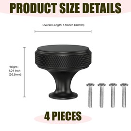 ZQSFPK 4 Pack Black Cabinet Knobs Handles, Classic Round Black Cupboard Knobs for Cabinet Doors, Drawers & Wardrobes,with Easy Grip Design