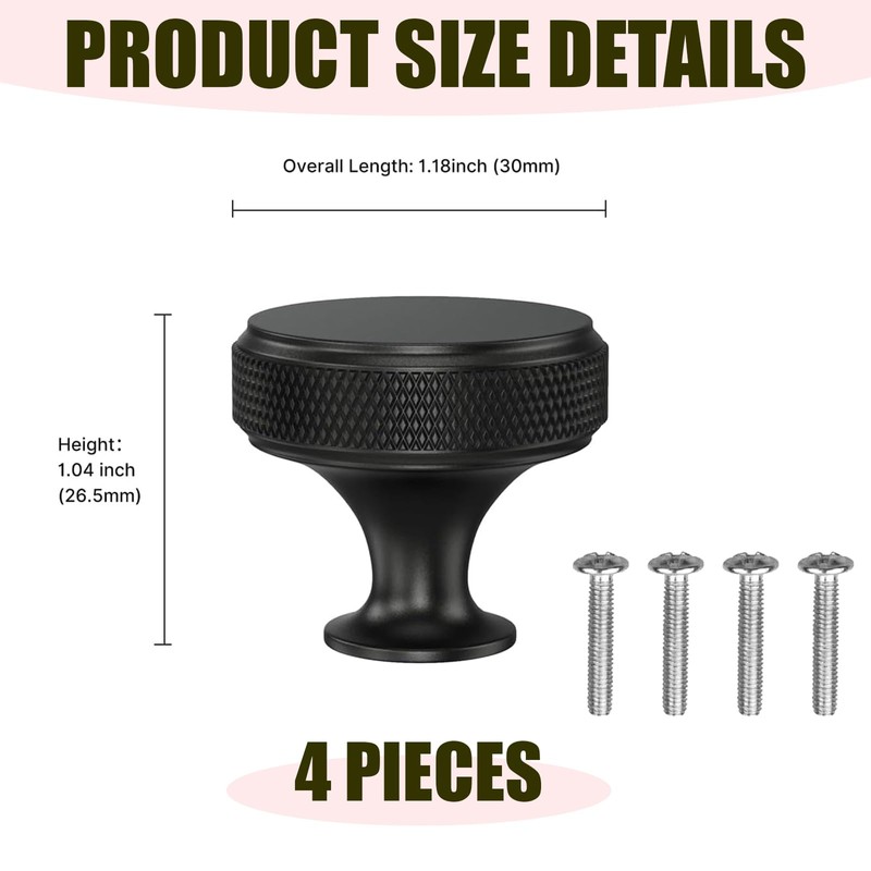 ZQSFPK 4 Pack Black Cabinet Knobs Handles, Classic Round Black