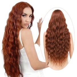Atohallan Long Auburn Wig for Women 36 inch Super Long Water Wavy Wigs Heat Resistant Synthetic Soft Wavy Fluffy Curly Wig for Daily Party Use