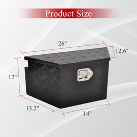 BIGREAT 26'' Inch Aluminum Trailer Tongue Tool Box Truck Bed Toolbox Truck Trailer Chest Box Underbody Storage Organizer Waterproof Square Storage Organizer w/Lock & Keys Black(‎26"Lx13.3"Wx12"H)