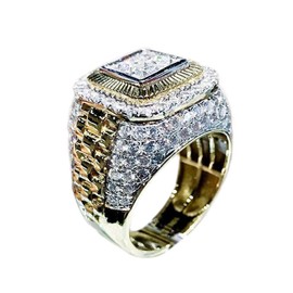 HUUGVBCO Bling Pinky Ring for Men 18K Gold Plated Simulated Diamond Ring Hip Hop Iced Out Men's Gold Ring Size 7-12, Metal, Cubic Zirconia