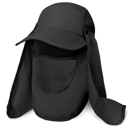 Kiiwah Sun Hat with Neck Protection UPF50+ | Foldable Fishing Hat & Outdoor Hat for Hiking, Beach & Garden | Visor Removable, Breathable (55-60 cm), black, Unit size