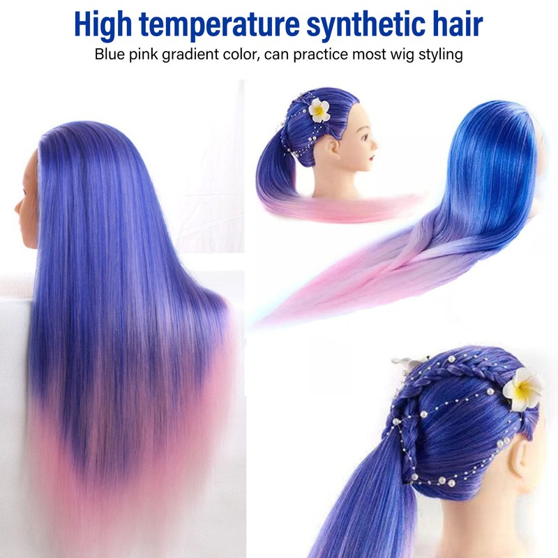 Mannequin Head Blue Pink Gradient Color High Temperature Synthetic Hair