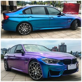 Purple to Lake Blue Glossy Metallic Chameleon Vinyl Wrap Sparking Diamond Color Change DIY Vehicle Vinyl Film, 59.8'' x 118.11''