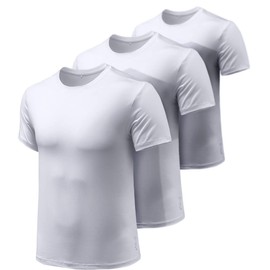 ATHLIO Men's Workout Running Shirts, Sun Protection Quick Dry Athletic Shirts, Short Sleeve Gym T-Shirts, 3pack Hyper Dri White/White/White, X-Large