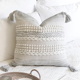 BlissBlush Gray Decorative Throw Pillow Cover 22X22, Boho Accent Pillow for Couch, Square Modern Farmhouse Pillowcase for Living Room Couch Sofa Cushion Home Décor (Pack of 1)