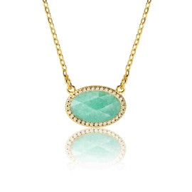 LETKLYB 14K Gold Plated Pendant Necklace for Women Oval Cut Gemstone Crystal Pendant Necklaces Birthday Gifts for Women Mom Wife Friends (Green Aventurine)