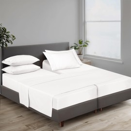 RUVANTI 7 Pcs Cotton Sheets - 100% Natural Cotton Soft, Lightweight & Breathable Crispy Percale Bed Sheets, Split King Sheets for Adjustable Bed 16" Deep Pockets, Brilliant White