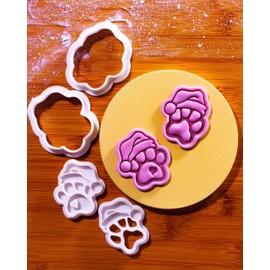BAKERLOGY Paw-lalalala – Mini Santa Paw Cookie Cutter & Stamp Set (2") – Set of 2 Paw Prints with Santa Hat for Christmas Pet-Themed Fondant Embossers for Festive Cookies, Cupcakes and Edible Crafts