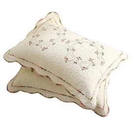 BedMATE 100% Cotton Embroidery Floral Quilted Pillow Sham 2 PCs Set Floral Pillow Case Women Girl Gift Idea (sham 2)